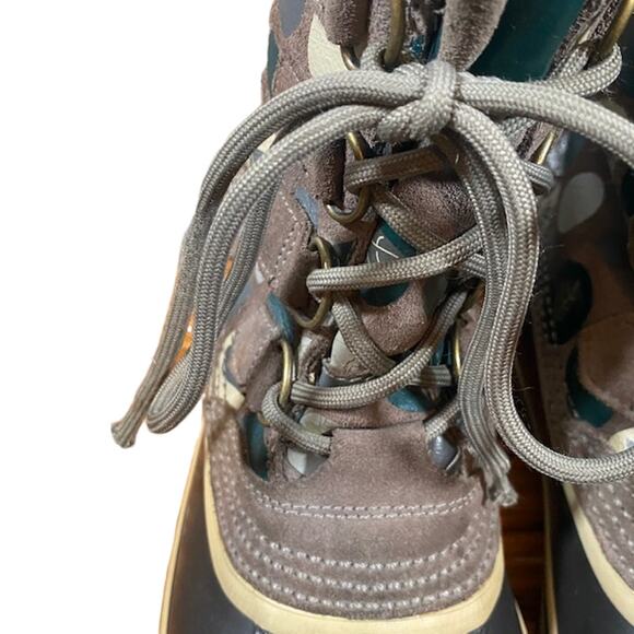 Sorel Pac Tan Graphic Lace Up Fur Trim Winter Snow Boots Women Sz 8 - Picture 14 of 15